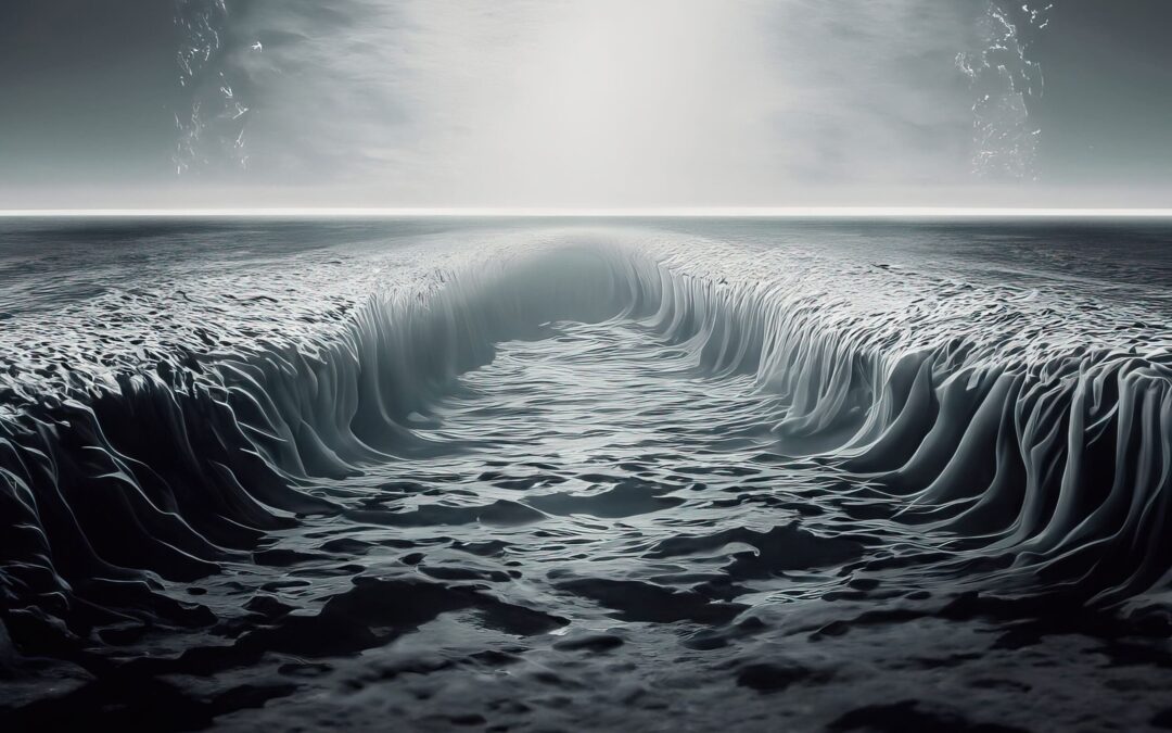 one-point perspective in the ocean vast emptiness monotone hyper realistic