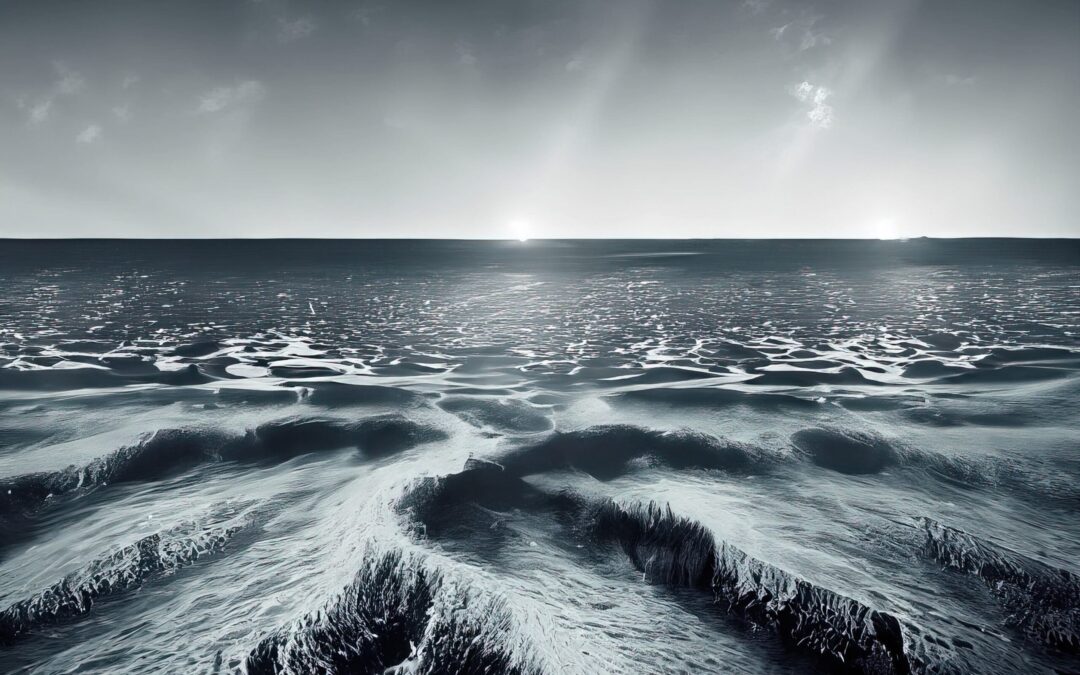 one-point perspective in the ocean vast emptiness monotone hyper realistic