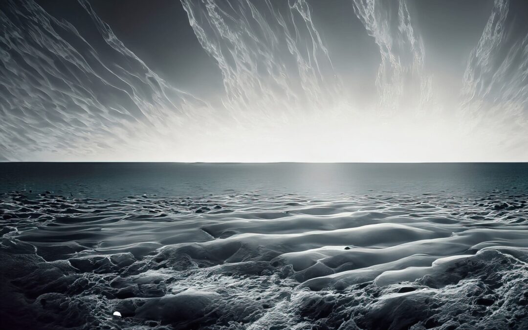 one-point perspective in the ocean vast emptiness monotone hyper realistic