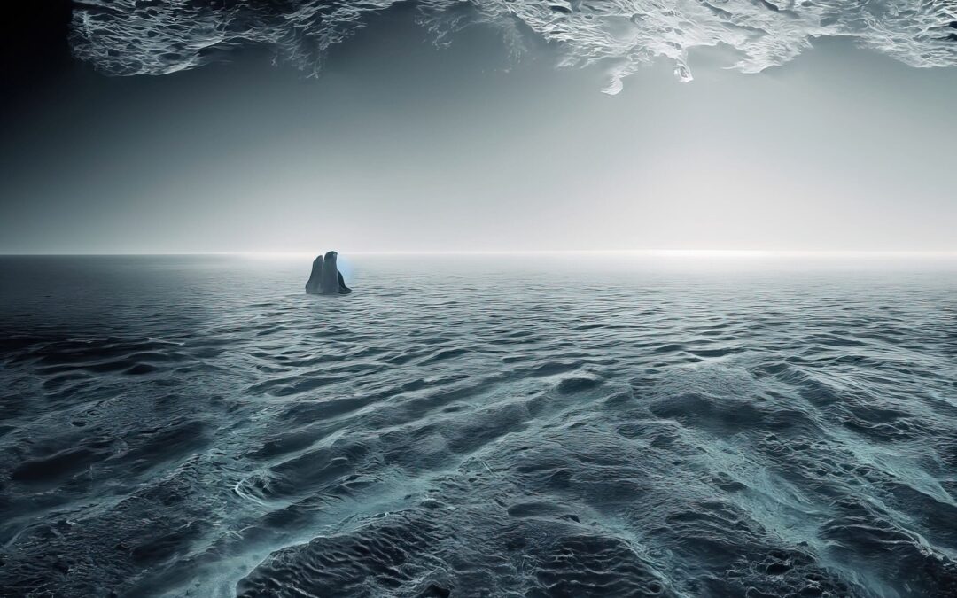 one-point perspective in the ocean vast emptiness monotone hyper realistic