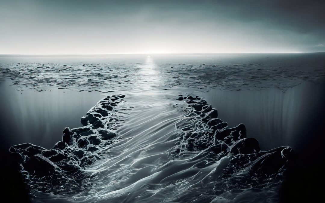 one-point perspective in the ocean vast emptiness monotone hyper realistic