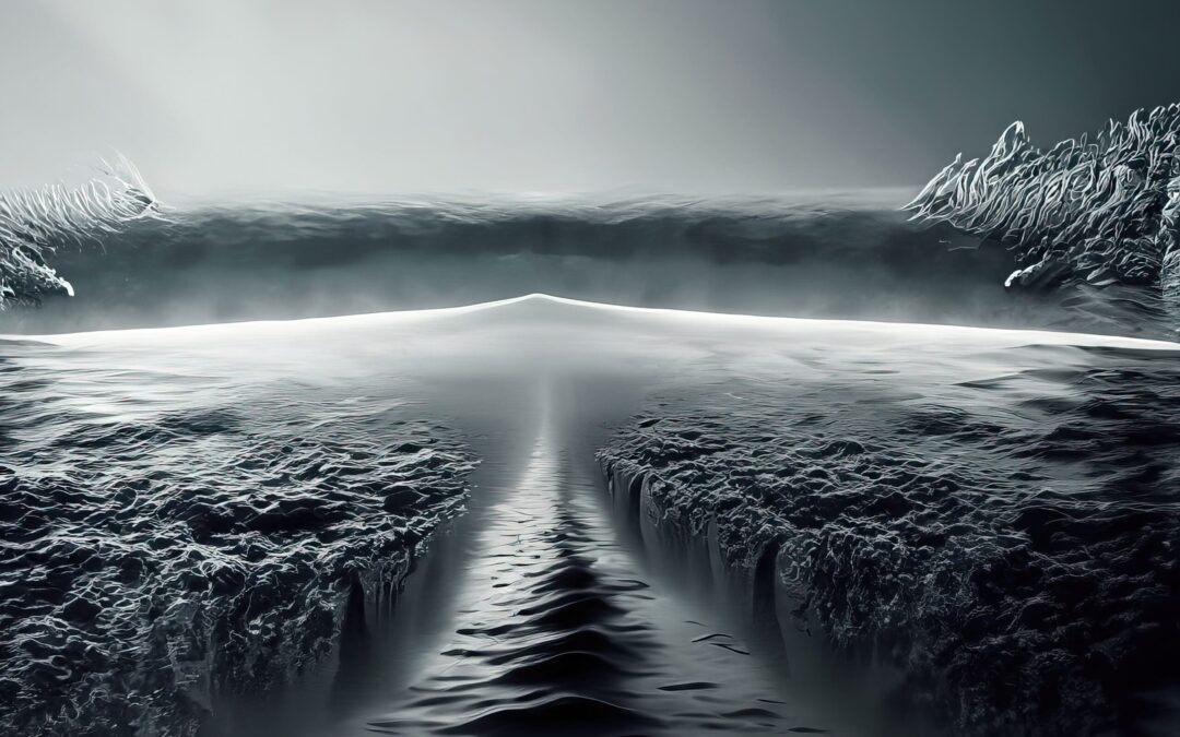 one-point perspective in the ocean vast emptiness monotone hyper realistic